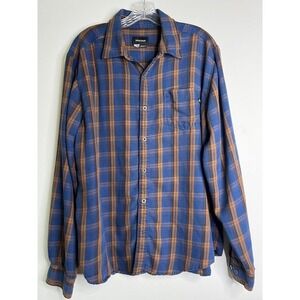Marmot Mens Flannel Button up Shirt XL Long Sleeves Blue Brown Plaid Workwear